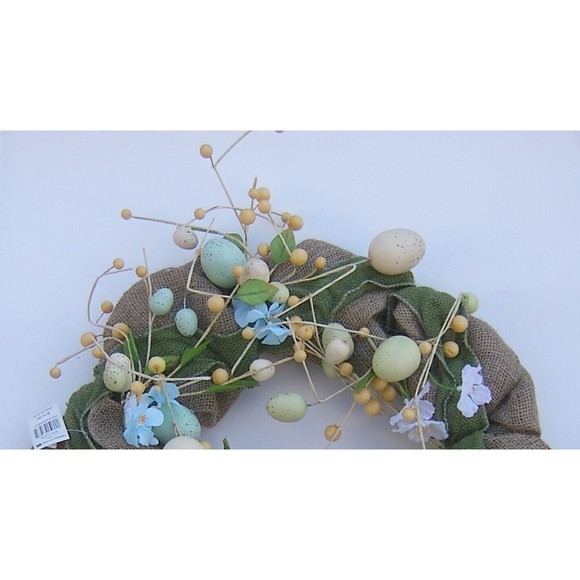 Easter Wreath Burlap Eggs Nest Spring Flowers Natural Country Front Door Decor - Picture 6 of 9